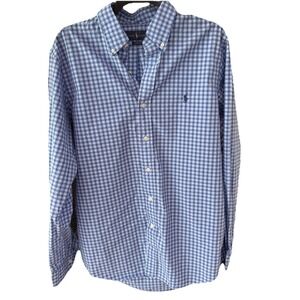 Ralph Lauren Oxford Polo Shirt Large Blue Plaid‎ BluePony